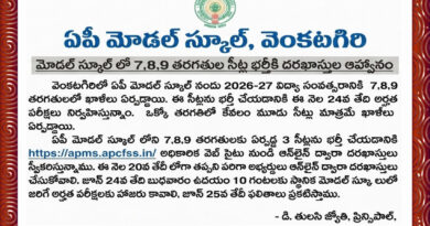 Applications Invited for Seat Filling in Classes 7, 8 & 9 at Model School